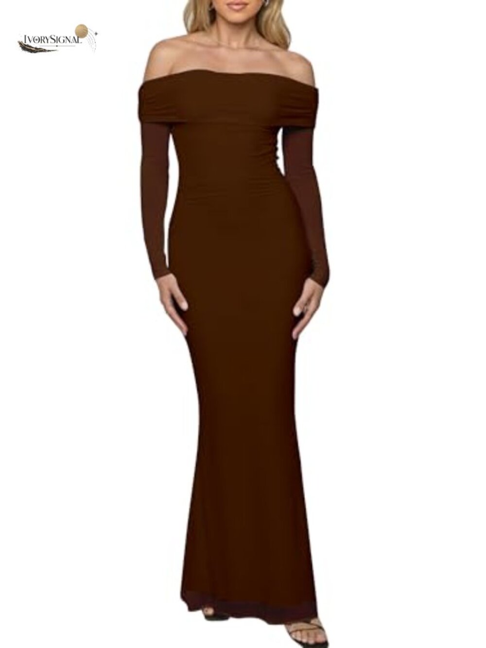 Off Shoulder Bodycon Maxi Dress Mesh Long Sleeve Ruched Formal